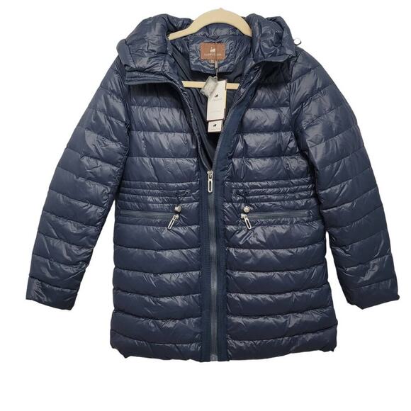 NWT Luzern Goose Down Full-Zip Puffer Jacket Size 2XL Blue Hooded - Picture 1 of 12